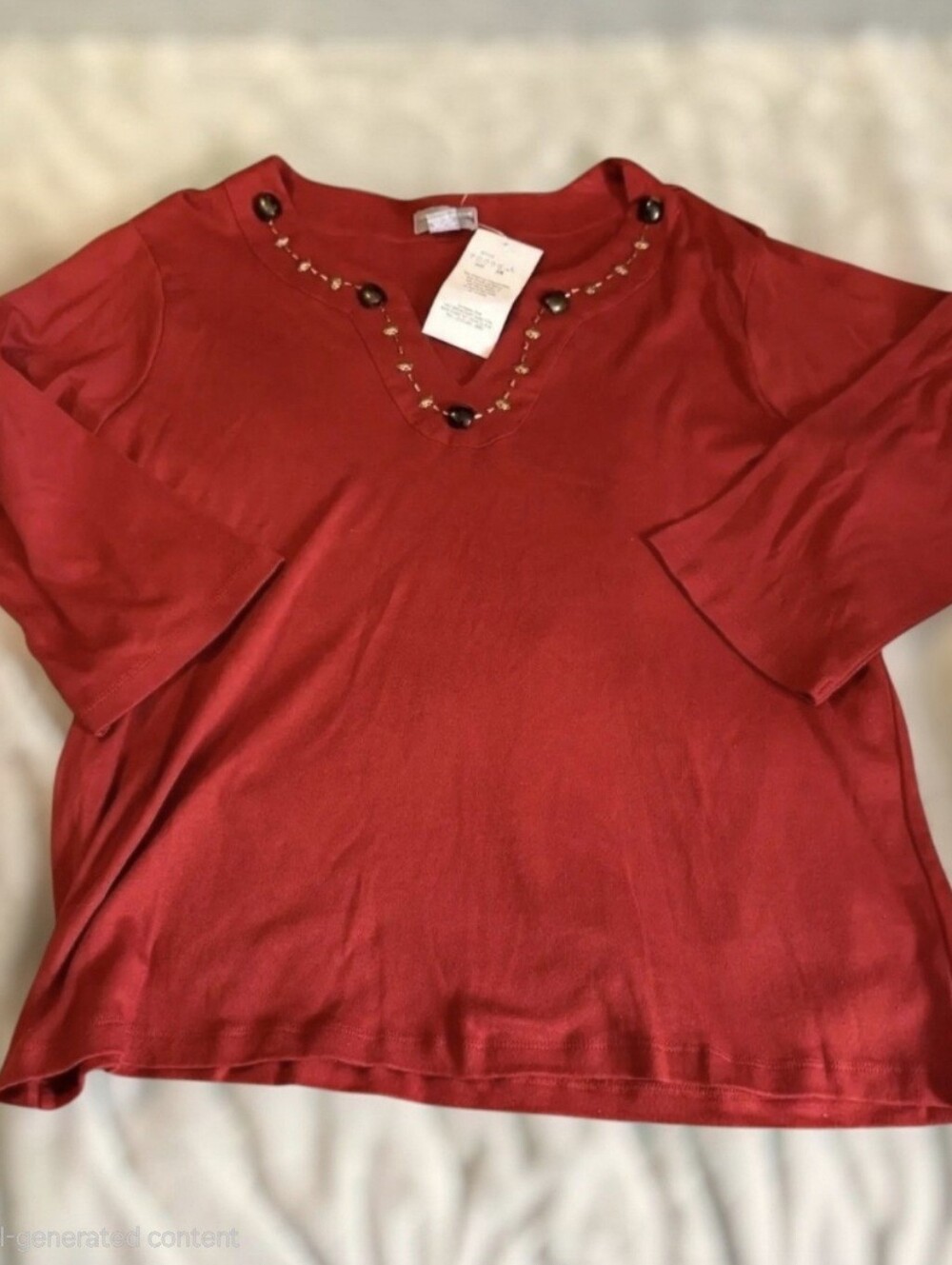 Company One Boho Rust Beaded V-Neck 3/4 Sleeve Top 3X NWT